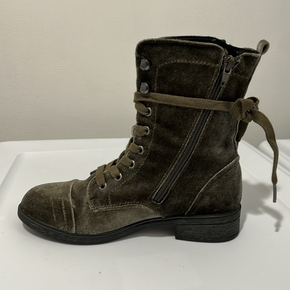 Report Olive Army Green Velvet Huey Boots Women's Size 6.5 cm Zip Up and Lace Up - Picture 13 of 16